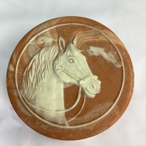 Vintage Robert Nemith Handcarved Incolay Soapstone Trinket Jewelry Box Horse